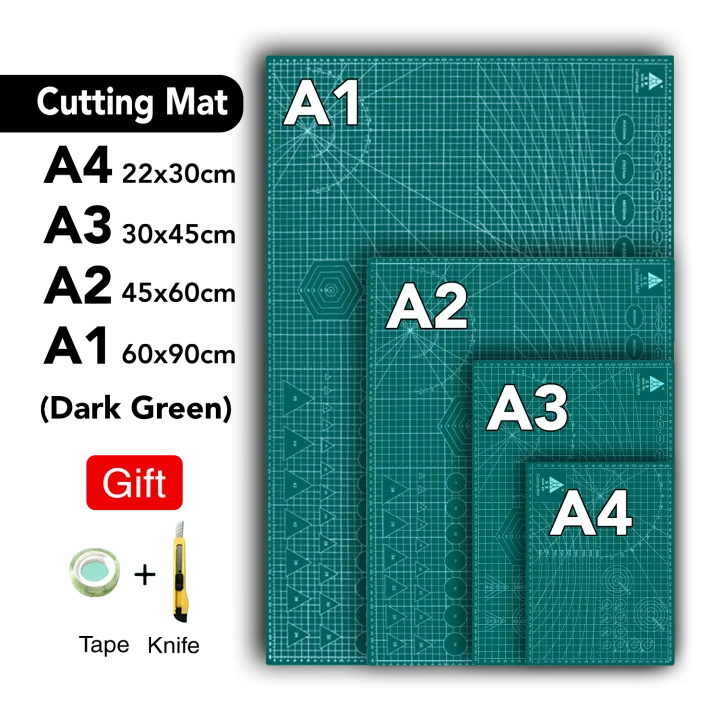 A4/A3/A2/A1 Self Healing Cutting Mat | Cutting Pad | Craft Cutting Board | Non-Slip Surface For Fabric | Double Sided Line Guides Self Healing Craft Mat | Desk DIY Handmade Stickers Cutting Plate Office Supplies | PVC Patchwork Cut Pad Durable Tools