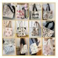 (*BOGO Included*)Women's Tote Bags Canvas Shoulder Bags Girls Shopper Purse Fashion Casual Cartoon /Letter Bags (Get 1 Mini Cute Brooch). 