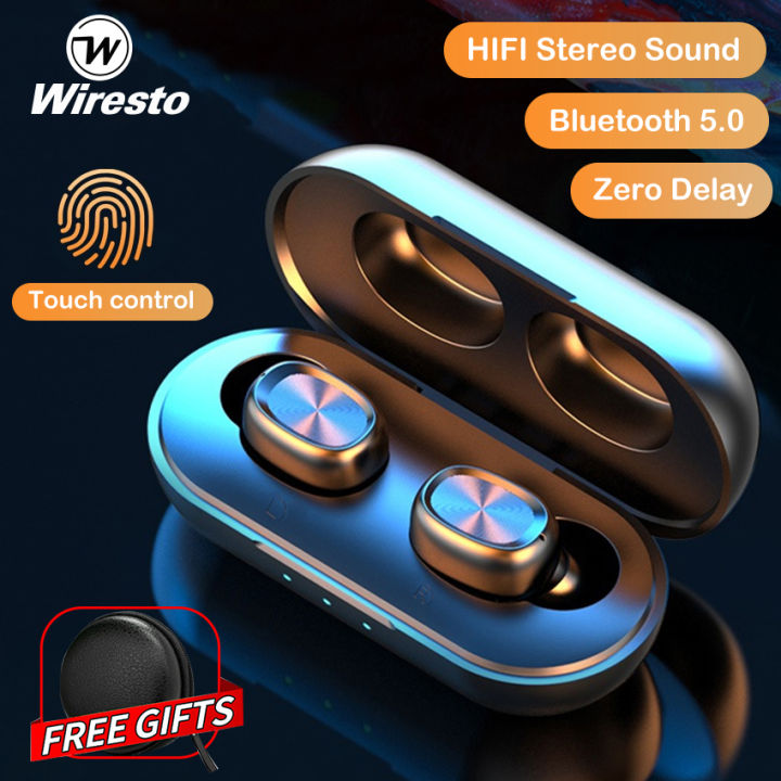 Wiresto True Wireless Earbuds Mini Bluetooth Earphone Stereo Headphone Binaural Call Touch Control Sport Earpiece Small Invisible Headset with Microphone Free Case Box Charging Case