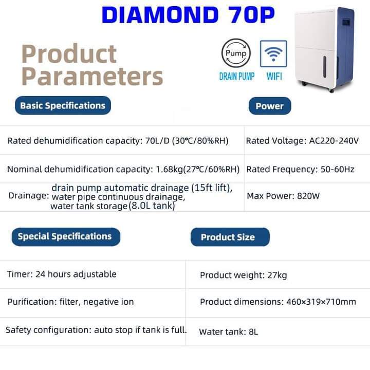 Diamond%2070P%20%7C%20Commercial%20Dehumidifier%20with%20Pump%2070L/Day,%20820W%20,%20Up%20to%201400sqft(360m%C2%B3),%20Ionizer%20,15ft%20Drain%20Pump%20,%20WiFi%20App%20Control%20-%20Image%207