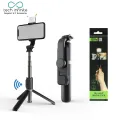 Tech Infinite Q03S Selfie Stick Tripod with Beauty Fill Light 760mm Wireless Remote BT 360 Rotation Phone Camera Aluminium Alloy Stand Holder Wireless Remote Selfie Stick BT Tripod 3 in 1 with LED Fill Light for Smartphone. 