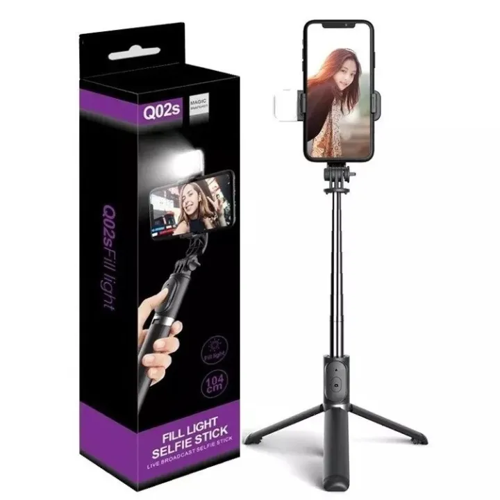 Tech Infinite Q02s Wireless Remote Selfie Stick BT Tripod 3 in 1 with LED Fill Light for Smartphone