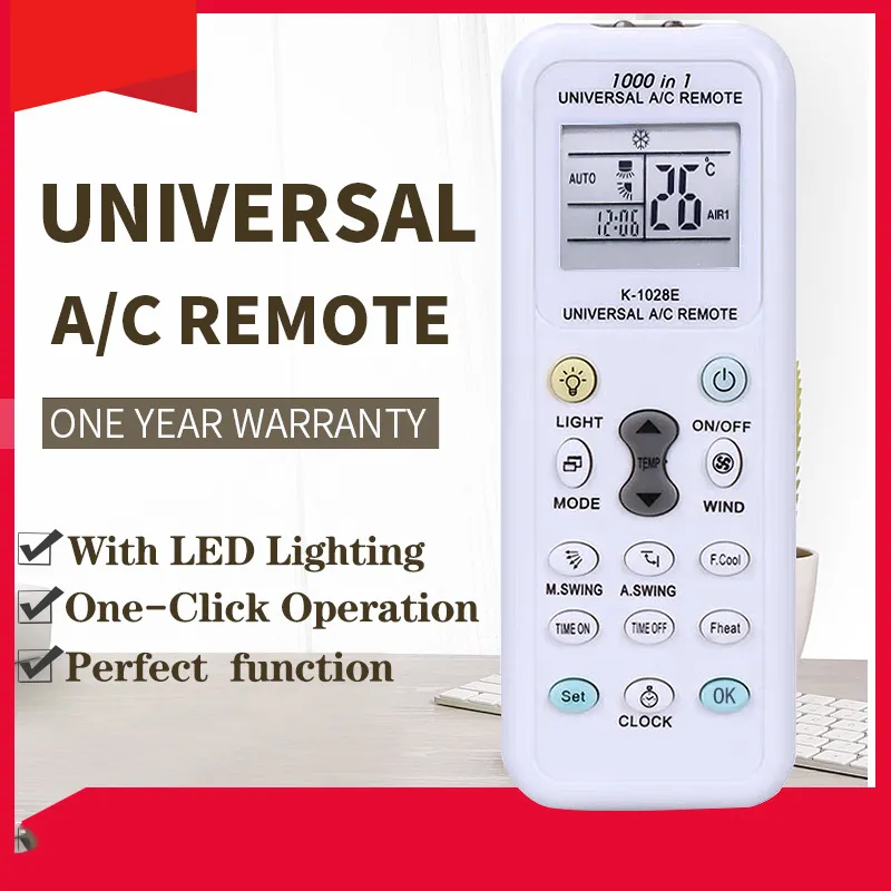 K-1028E Universal LCD Air Conditioner Remote – 1000-in-1 – Replacement IR Remote