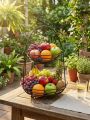 2-Tier Metal Fruit Basket Stand with Handle | Kitchen Counter Storage Organizer. 