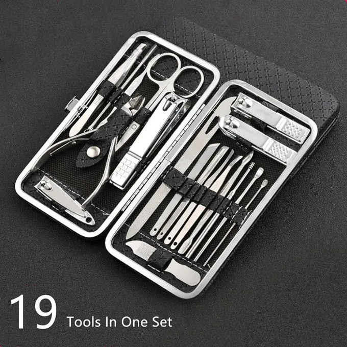 လက်သည်ညှပ်နှင့်ကရိယာစုံဘူး 19Pcs/Set Manicure Set Nails Tool Kit Accessories For Nails Pedicure Kit Manicure Set With Luxurious Travel Case
