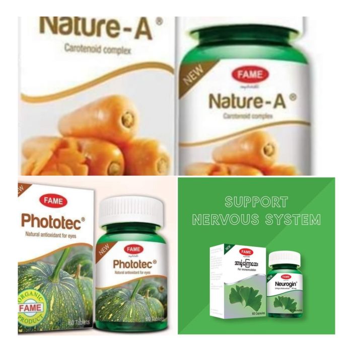 Fame Bundle, မျက်စိကျန်းမာရေးအတွက် အထောက်အကူပြုသော Fame ဆေးဝါးများ, NatureA+Phototec+Neurogin, သဘာဝ-အေ+မျက်စိဆေး+အာရုံကြောဆေး