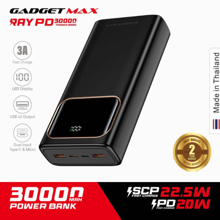 GADGET MAX - RAY PD Series 30000mAh PD+QC Fast Charging Power Bank (PD 20W+QC 22.5W)