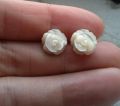 Mother of Pearl 8mm Rose Carved 3D Flower 925 Silver Push Type Studs သဘာဝ ကနုကမာ 3Dပန်း ပန်းပု နားကပ်. 
