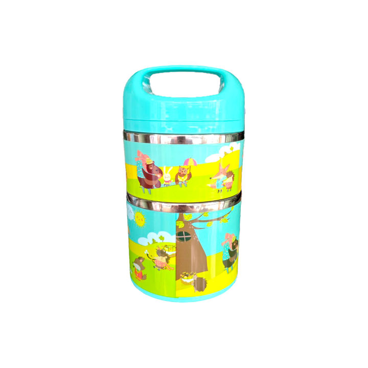 Golden Pyae_ Flower Rose Multipurpose Cute Lunch Box Stainless Steel Liner Double Deck Construction Capacity 930ml (ထမင်းနှစ်ဆင့်ဆွဲဘူး)