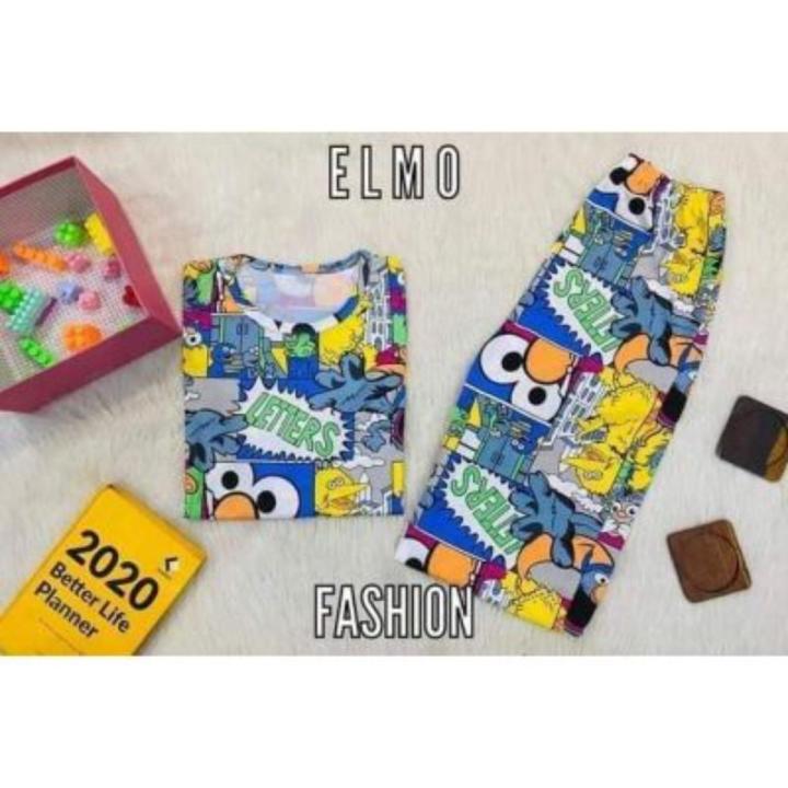ELMO မျက်ပြူး လက်တိုဘောင်းဘီရှည် ဝမ်းဆက် (Girl Pajama)