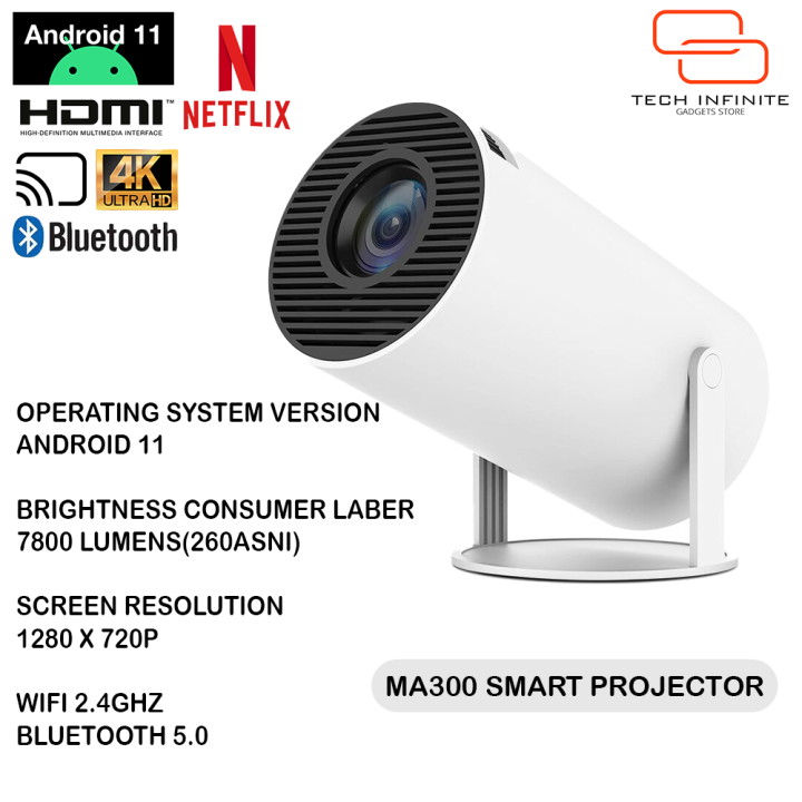 Tech%20Infinite%20Smart%20Projector%20MA300%204K%20Input%20Android%2011%20Dual%20WIFI%207800%20lumens%20260ANSI%20BT5.0%201280*720P%20Home%20Cinema%20Outdoor%20Indoor%20Portable%20Projector%20With%20Apps%20Built-in,%20With%20Wi-Fi%20and%20Bluetooth%20Connection%20-%20Image%202