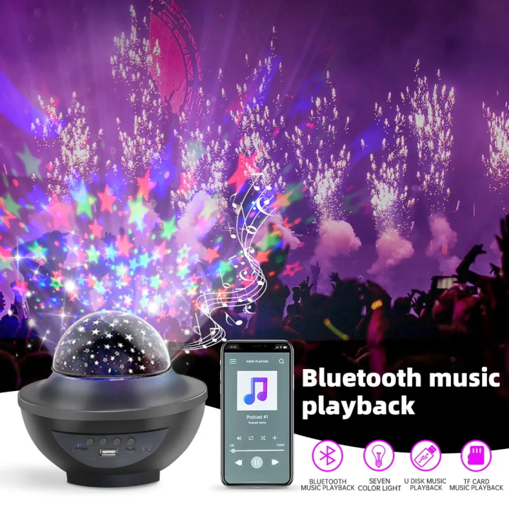 XY-918 Starry Projector Light Christmas Party Bedroom Smart BT Music Speaker Sky Moon Ocean RGB LED Star Night Light Projector အခန်းတွင်း အလှဆင်မီးအိမ်