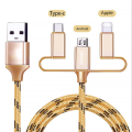 Mobile phpne charging cable 3 in 1 (Mobile Phone Charging cable three-in-one data cable suitable for Apple Android type-c mobile phone fast charge one drag three nylon braided cable charging cable). 