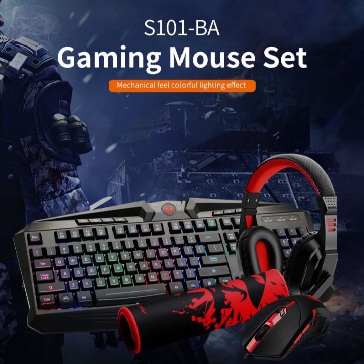 Redragon S101-BA 4 in 1 Wired Gaming Mouse, Keyboard, Headset and Mousepad Combo (Black)