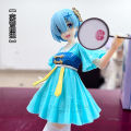 iBis_ 22cm Anime Re:Zero Action Figure Rem Chinese Outfit and Fan Computer Case Ornament. 