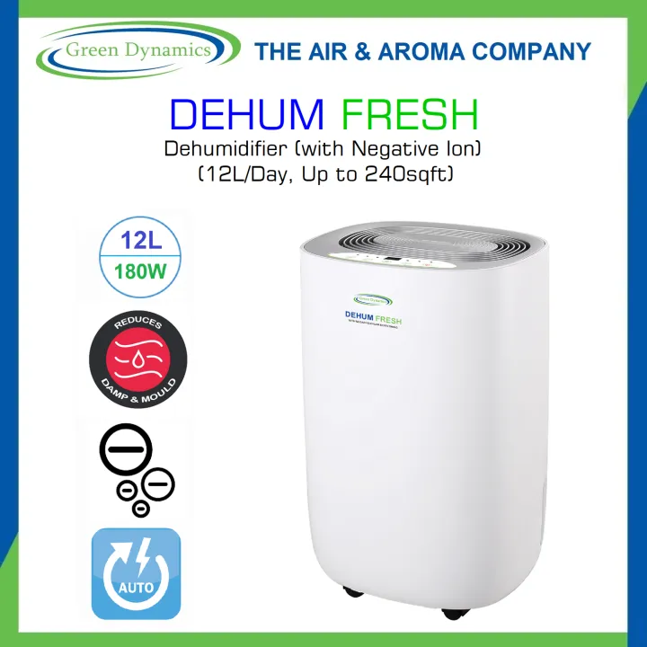 DEHUM FRESH | The Quietest Dehumidifier (36dBA) 12L/Day,180W, Up to 240sqft, 20 million Negative Ion