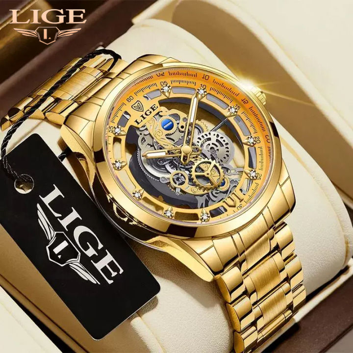 LIGE Men's Watch Brand Diamond Sports Quartz Original Men's Watch IP67 ...