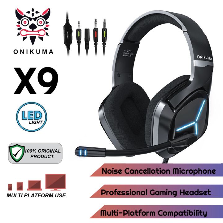 ONIKUMA X9 Gaming Headset with Mic and Noise Canceling Gaming Headset with Mic and Noise Cancellation Headphone Gaming Headphone Wired Blue Light for PS4 PS5 PC XBOX