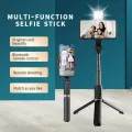 Tech Infinite Q03S Selfie Stick Tripod with Beauty Fill Light 760mm Wireless Remote BT 360 Rotation Phone Camera Aluminium Alloy Stand Holder Wireless Remote Selfie Stick BT Tripod 3 in 1 with LED Fill Light for Smartphone. 