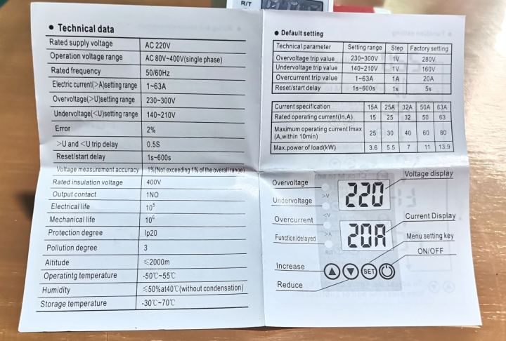 63A%20220V%20Din%20Rail%20Dual%20Display%20V/A%20Adjustable%20Over%20Under%20Voltage%20and%20Over%20Current%20Protector%20Digital%20Safeguard%20Relay%20-%20Image%204
