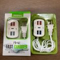 4 Port USB + PD Fast Charger with Power Cord for Universal Mobile Phone. 