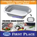 Collapsible Cutting Board/Chopping Board with Foldable Drain Basket/Space Saving 3 in 1 Multifunction Storage Basket (First Place). 
