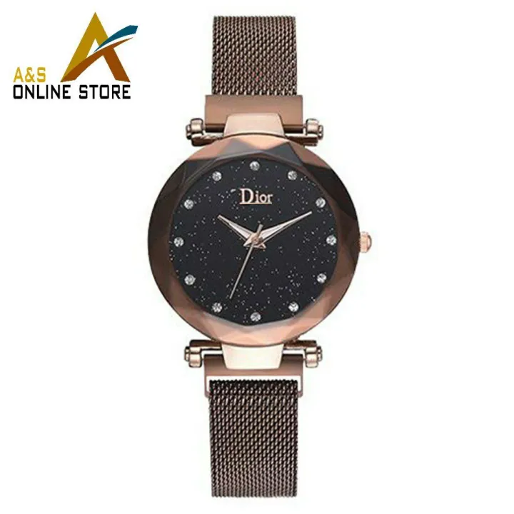 Dior women's steel belt quartz watch starry round dial lazy magnetic