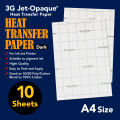 Inkjet Heat Transfer Paper  10 Sheets A4 Size  3G Jet Opaque Transfer Paper  Dark Transfer Heat Transfer Paper  Thermal Transfer Paper  Iron Clothes Stickers. 