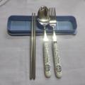 Cartoon Stainless Steel Spoon Fork Chopsticks Portable Suit Cute Kid. 