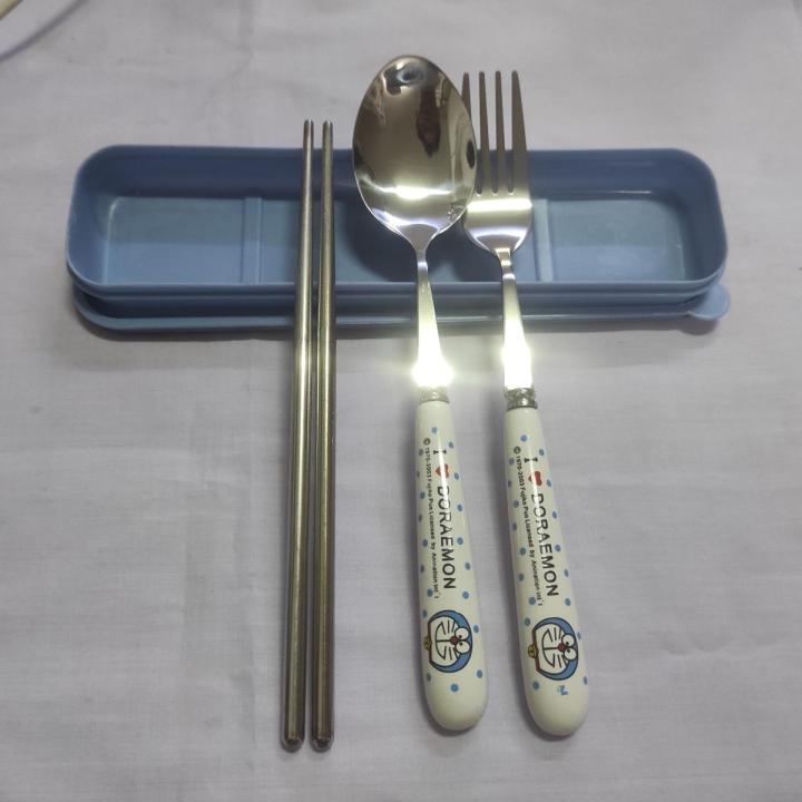 Cartoon Stainless Steel Spoon Fork Chopsticks Portable Suit Cute Kid