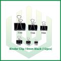 Binder clip 19mm black (12pcs). 