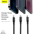 Baseus 3in1 PD 20W Fast Charging Cable Type-C Charger 3 in 1 USB C Cable Fast Charging Cable for iPhone. 