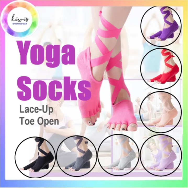 [Kiwis]Yoga Socks Self Tied Style Toeless Socks Profession Female Dance SocksToe Anti-Slip Ankle Grip Socks Dots Pilates Fitness Socks
