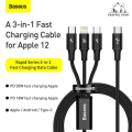 Baseus 3in1 PD 20W Fast Charging Cable Type-C Charger 3 in 1 USB C Cable Fast Charging Cable for iPhone. 