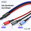 (Preorder) OUKU X8 3in1 charging cable, mobile phone charging, fast charging 5A, braided cable, 3 heads, for iOS/Micro/Type C ဖုန်းအားသွင်းကြိုး. 