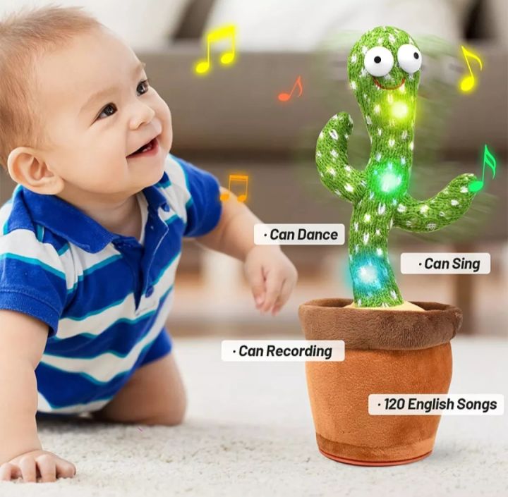 Essential Store - Dancing Cactus Toy , USB rechargeable twisted plush toy, Can sing and can dance