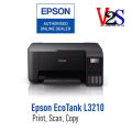 (Preorder) Printer Epson EcoTank L3210 AIO 3 IN 1 inkjet tank printer, 1 set of genuine ink, 4 colors, ready to use [2-year warranty]. 