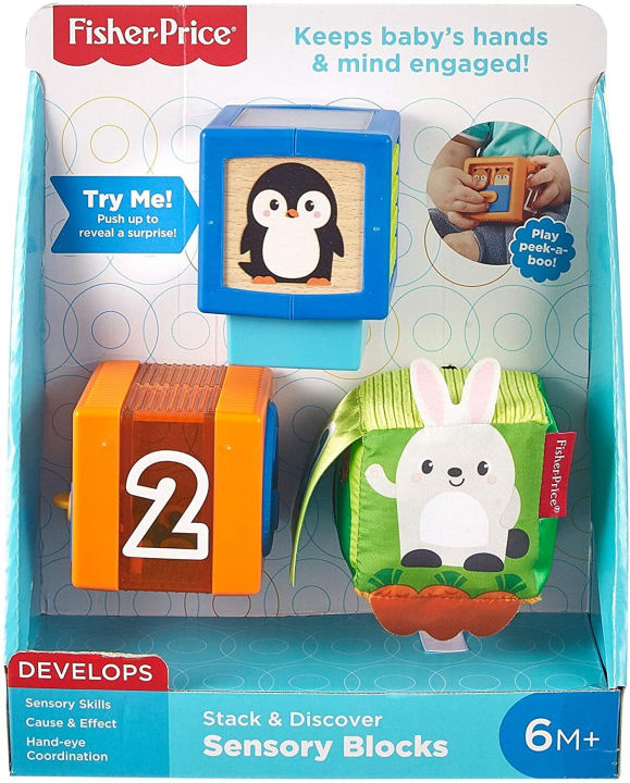 Fisher Price Stack & Discover Sensory Blocks, Children's Toys, Blocks, Educational Toys for Children, Children's Toys GJW13 ကလေးကစားစရာအရုပ်