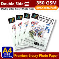 Premium Glossy Photo Paper | 350 g | 2 Sided | A4 Size 50 Sheets | Printer Photographic Paper for Inkjet Printers Office Supplies. 