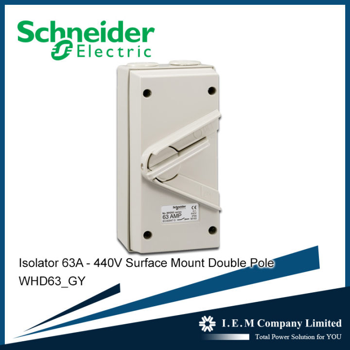 Schneider Isolator, Surface Mount Double Pole Isolating Switch, IP66, 2 Pole, Two Pole, 63A, 440V, Wheatherproof