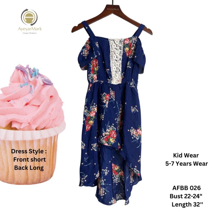 ကလေးဝတ်ချည်သား ဂါဝန် မင်းသမီးဝတ်စုံဂါဝန် မွေးနေ့ဝတ်စုံ 5-7 Years Wear Party Dress Princess Dress for Kids AyeyarMark Fashion