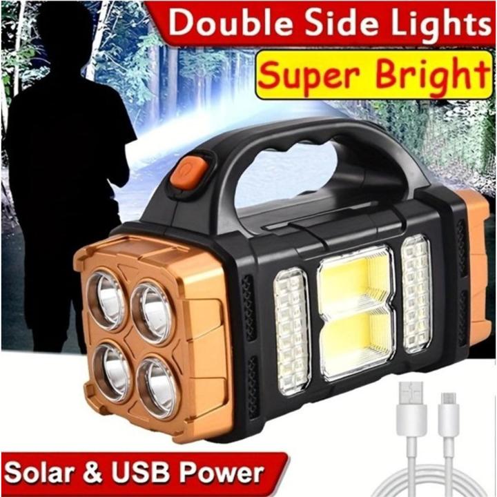Multipurpose LED Flashlight With COB Work Light 4 Gear USB Rechargeable Torch Light Waterproof Solar Light For Outdoor (ဘက်စုံသုံး လင်းအားပြင်း လက်ကိုင်ဓာတ်မီး)