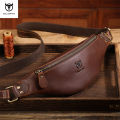 (Preorder) Men's European and American Leather Bags Vintage Men's Waist Bag Cowhide Tab Tote Bag အမျိုးသားသုံးသားရေခါးပတ်အိတ်. 