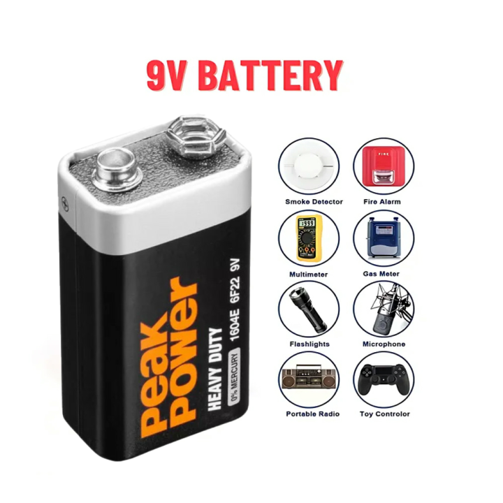 Peak power Battery, Heavy Duty, 9 volts 1604E, 6F22, 250mah, 0% Mercury ...