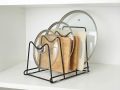 3-Tier Black Metal Pot Lid & Pan Organizer Rack – Kitchen Counter Storage Stand. 