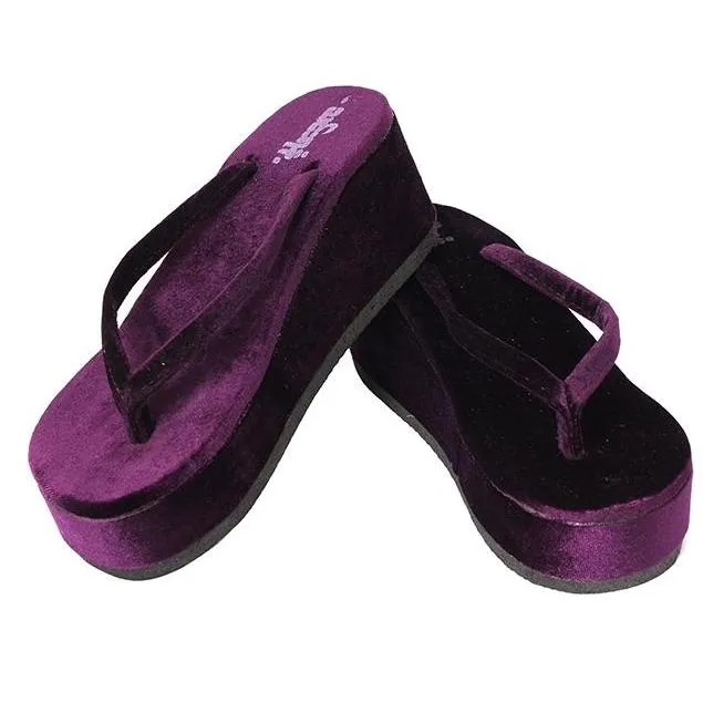 Thin Ya Nant Women's Myanmar Traditional Velvet Court-FlipFlop 1/2- Dark Purple