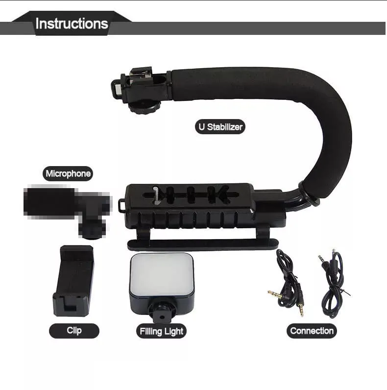 Ay-49u U Shaped Video Making Handheld Stabilizer Kit With Light, Microphone, Bluetooth Remote For Camera & Mobile - Perfect For Vlogging, Podcast, Live Streaming, Youtube