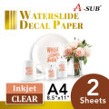 Waterslide Decal Paper for Inkjet Printers, ( Clear Base ) Water Slide Transfer Paper 8.5x11 in for DIY Tumbler, Mug, Glass Decals. 
