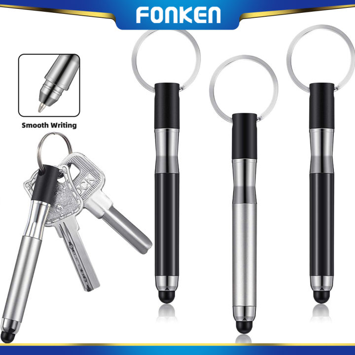(Preorder)FONKEN 3 In 1 Touch Screen Pen Black Ballpoint Pen Stylus Keychain Capacitive Plastic Chain Ring Small Drawing