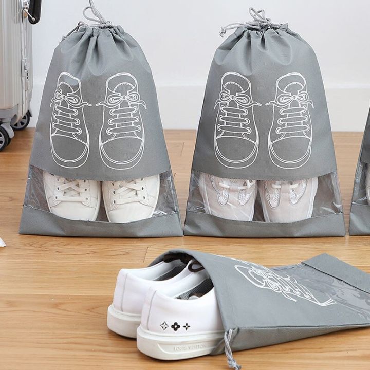 DANQLO: Shoes Bag Travel Box Storage Bag Portable Suitcase Case Transparent Drawstring Shoe Organizer Bag Dustproof Pocket 43.5 x 34 cm Grey